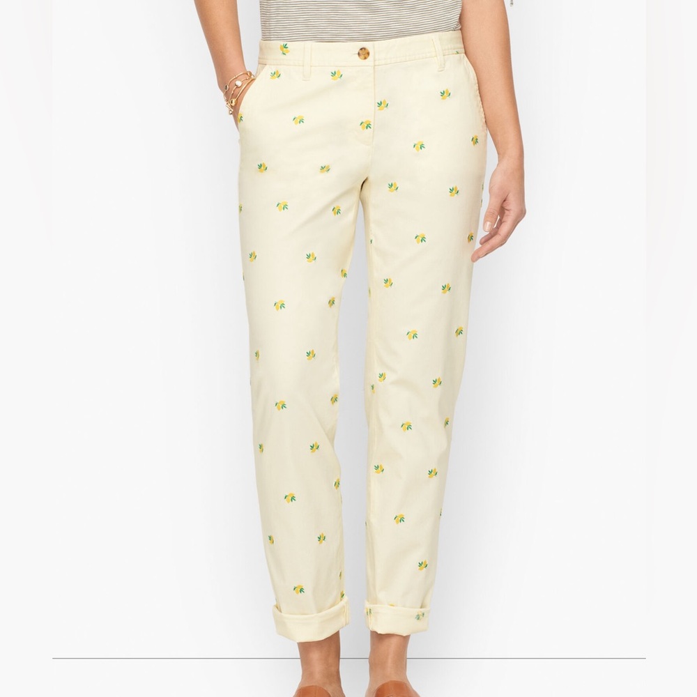 Talbots Relaxed Chinos-Lemon Embroidered 12P NWT Khaki Yellow Pant